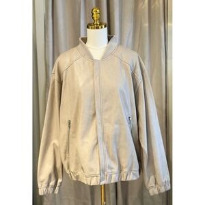 Bagatelle Collection Tan Faux Leather Bomber Jacket Womens XL Beige Quilted Zip